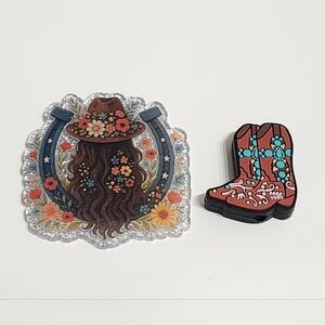 Flatback Cowgirl Country‎ Glitterback Acrylic Crafts Magnet Badge Keychain Clip